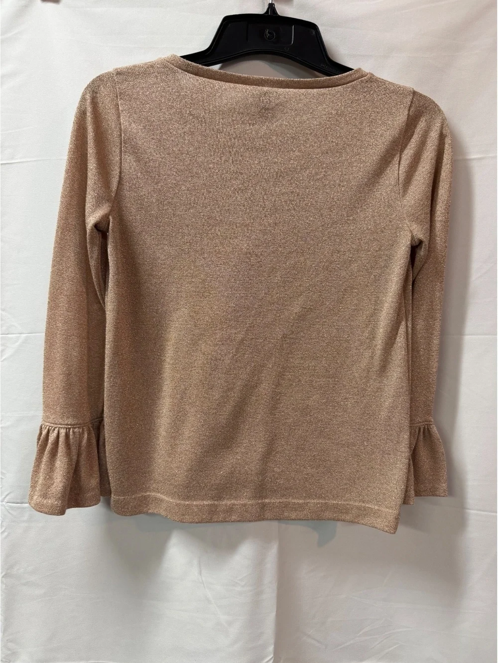 J.Crew Women's Beige Metallic Knit Long Sleeve Top with Ruffle Cuffs Size 8